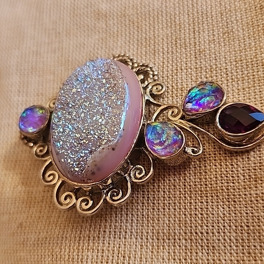Sajen sterling silver druzy & gemstone pendant - Picture 4 of 11